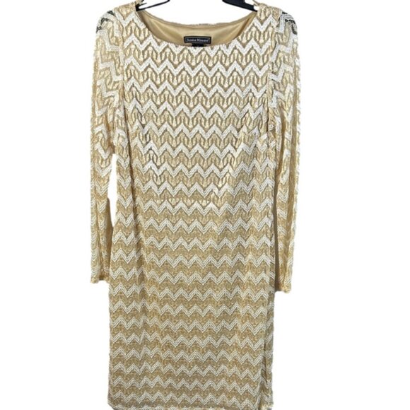 Jessica Howard size 12 shimmering Gold white lace, midi dress, Long Sleeve - Picture 1 of 6